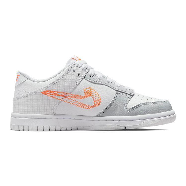 Nike Dunk Low SE GS 3D Swoosh Kids Sneakers White Pure-Platinum Total-Orange DR0171-100