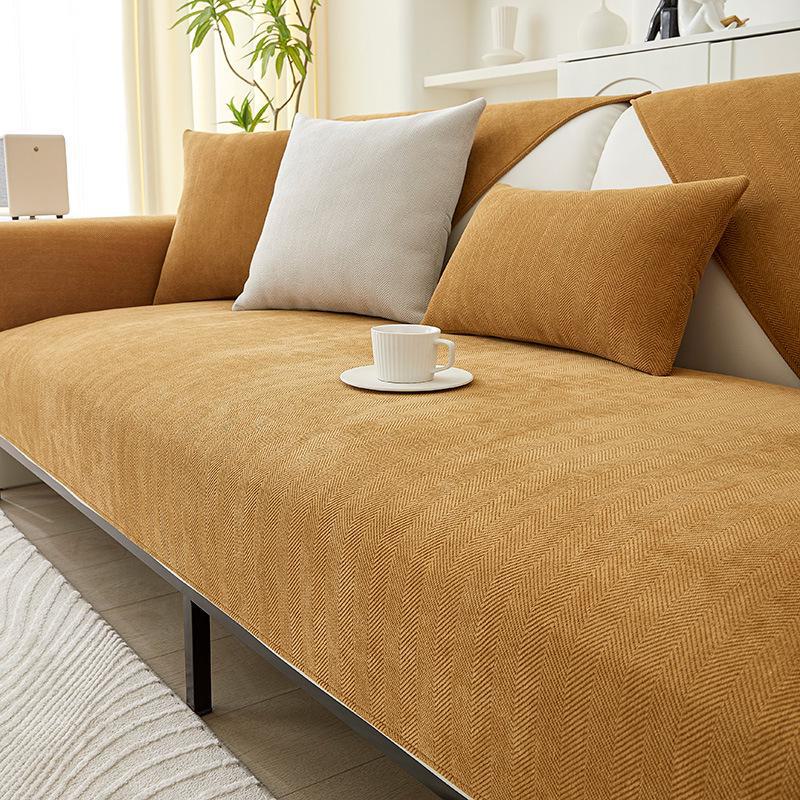 Universal Chenille Herringbone Sofa Cushion: Non-slip, Dirt-Resistant, All-Season Japanese Style Solid Color Cover