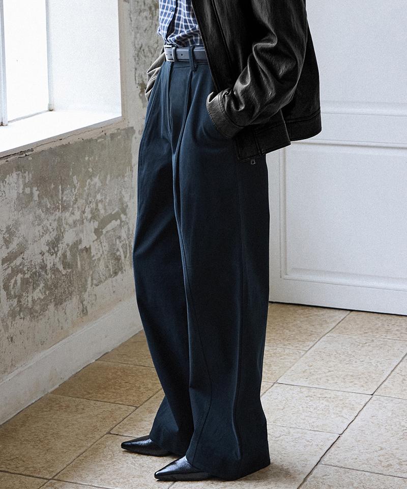 LEFTSEOUL Modern Pintuck Wide Pants [Navy]