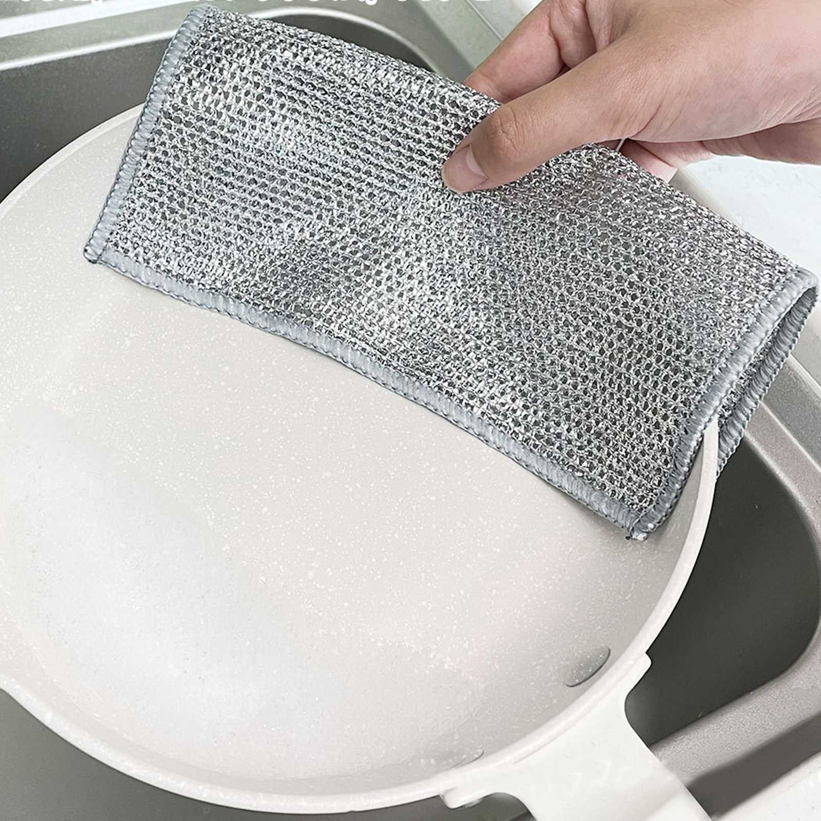 

10pcs Double Sided Silver Wire Rags Multifunctional Nonstick Dishwashing Cloth Dishcloths for Kitchen
