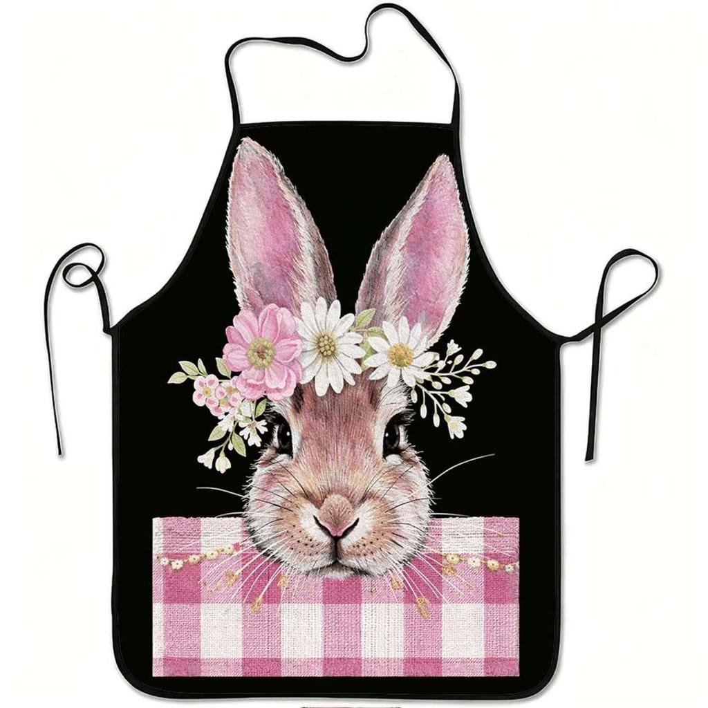 1pc Cute Rabbit Apron with Floral Crown, Made of Durable And Easy-To-Clean Polyester, with Adjustable Waistband, Ideal for Cooking in The Kitchen, Gar