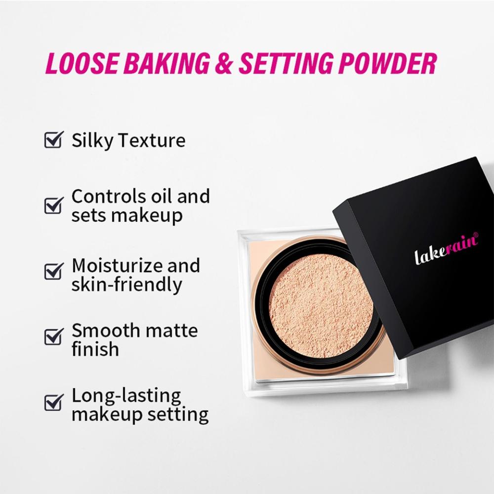Lakerain Square Loose Setting Powder - Long-Lasting Oil Control Translucent Face Powder, Natural Coverage Pore Blurring Makeup Finishing Powder