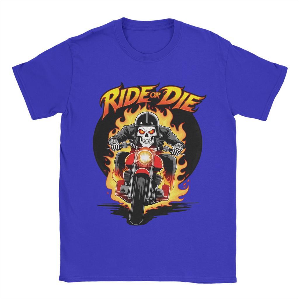Unisex TShirt Ride or Die Fiery Skull Biker Funny  Cotton Tees Short Sleeve  T Shirt Crew Neck Clothes Gift