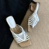 Fashion Retro Narrow Band Woven Slippers Women Fashion Square Toe Open Toe Slide Sandals Roman Style High Heeled Sandal Zapatos De Mujer