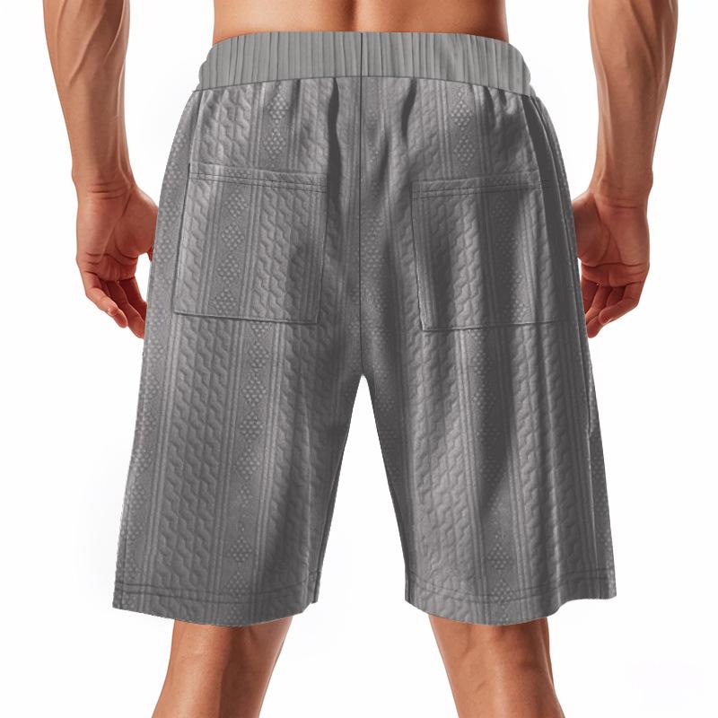 Mens Solid Color Jacquard Straight Casual Breathable Sports Beach Knee Length Shorts