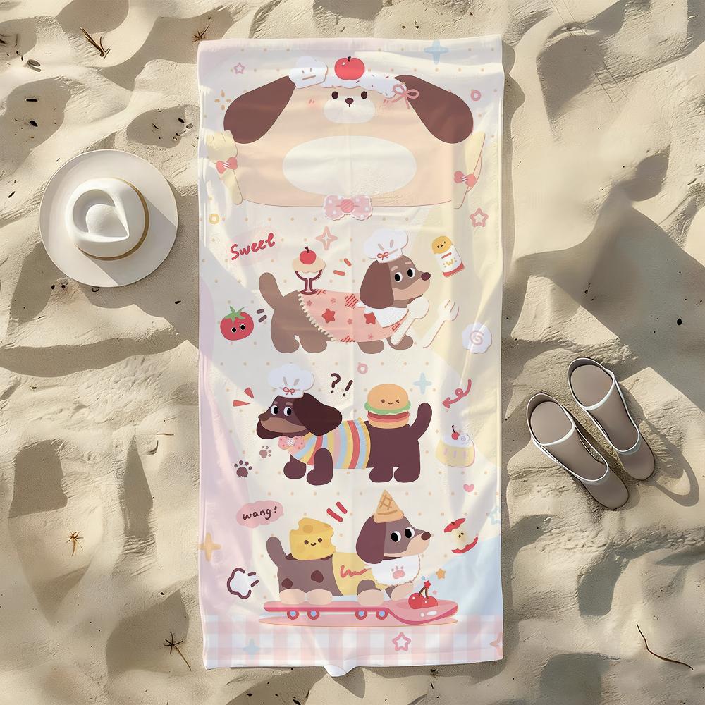 

Cartoon Cute Dachshund Puppy Towel For Swim Yoga Gym Quick Drying Soft and skin-friendly Beach Towels All-Season W40*H60(CM)