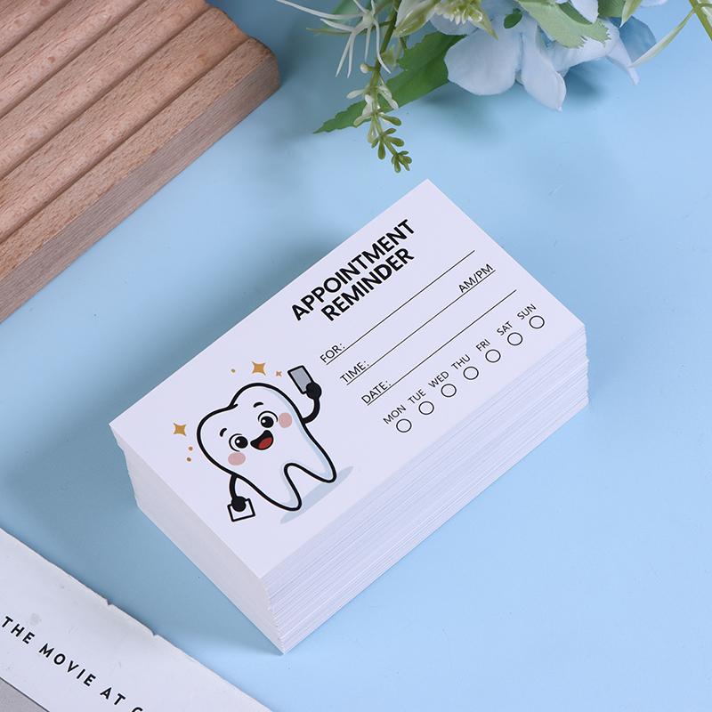 100Pcs Cute Tooth Design Dental Appointment Reminder Cards Professional Patient Notification Cards With Checkboxes Time & Date
