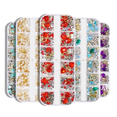 12 griglie per nail art strass cristallo perla cuore metallo disegni misti decorazioni per decorazioni professionali per unghie