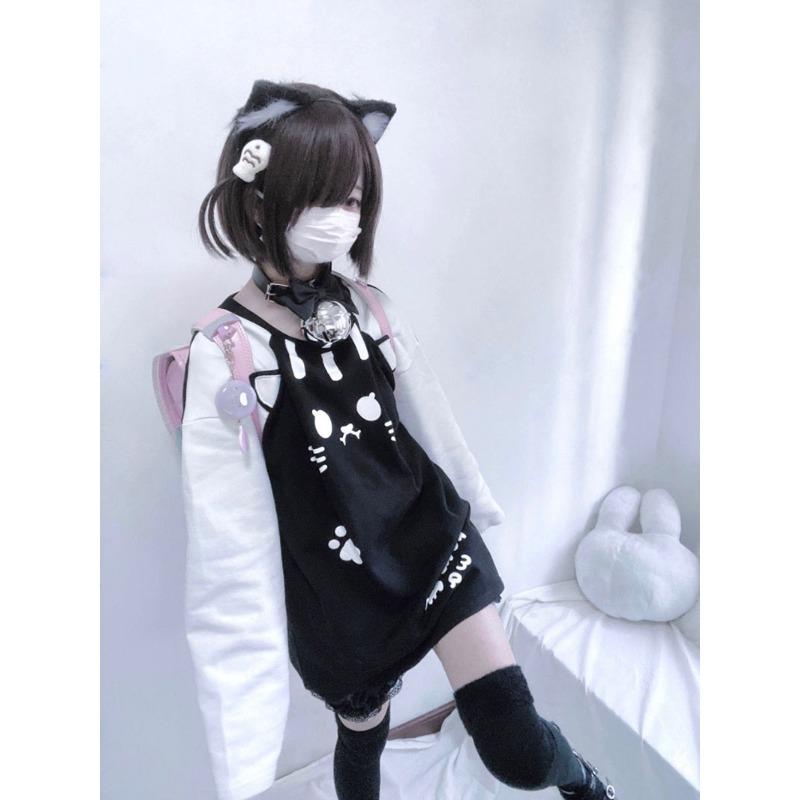 TrendHub Spring Subculture Sweet Cute Long Shirts Print Long-sleeved Loose T-shirt Woman Y2k Black White Kawaii 2000s Blouse