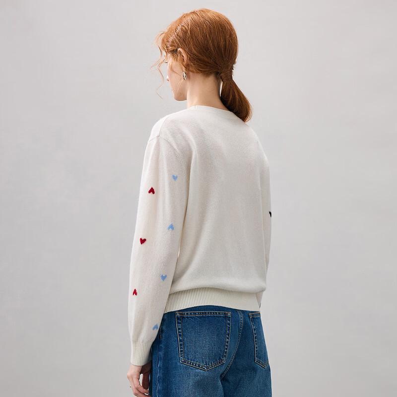 Women's Cashmere Heart-Pattern Round Neck Sweater