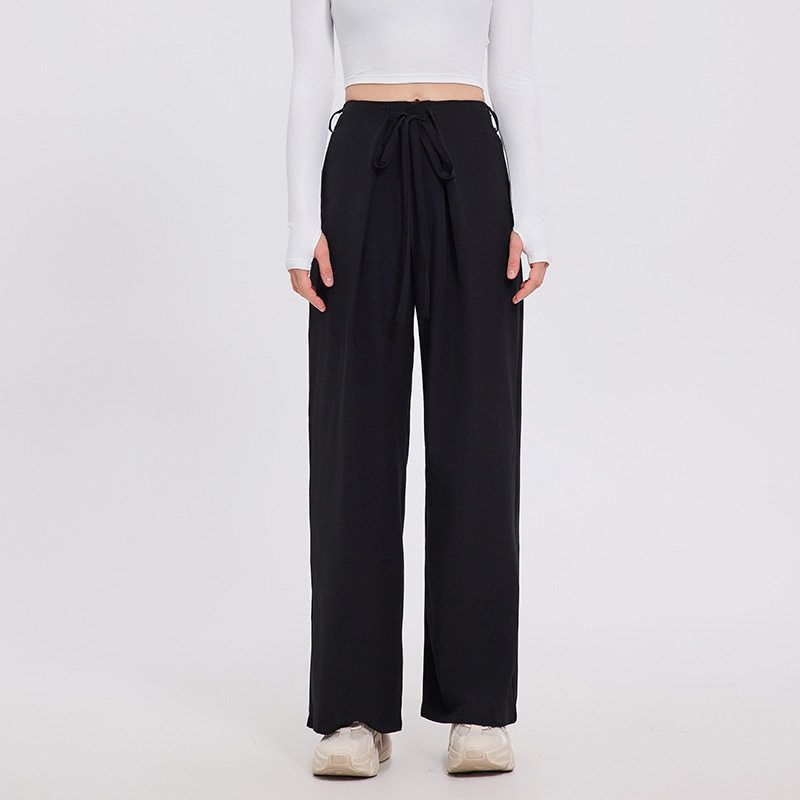 

European and American Commuters Cargo Pants Women s Drawstring Stylish Casual Sports Wide Legs Straight-leg Loose Slim Looking Paratrooper Long Pants Black M
