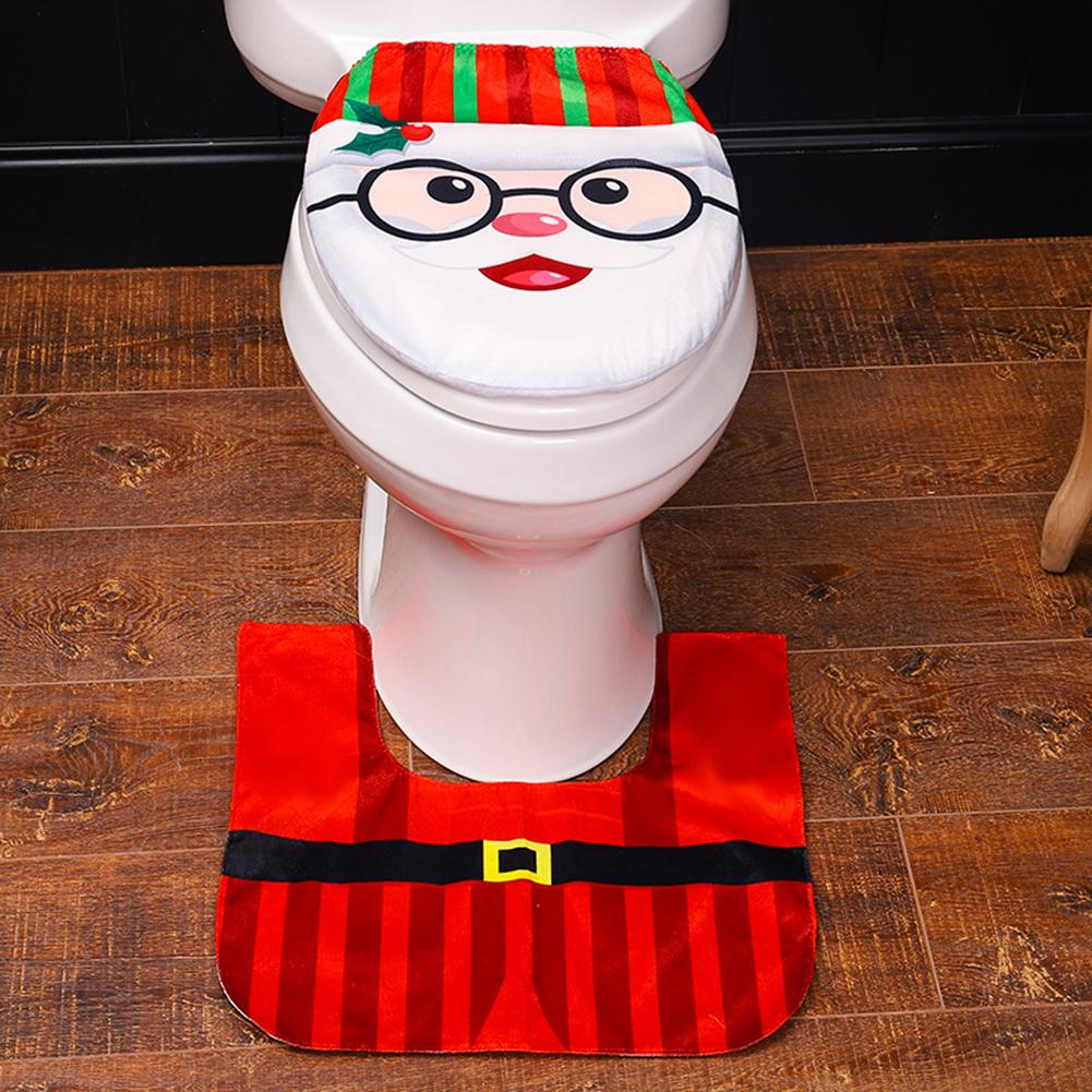 Christmas Decoration Xmas Toilet Cover Rug 40x33cm Toilet Cover 45.5x49cm With Skid Resistant Backing Easy Wash And Reusable