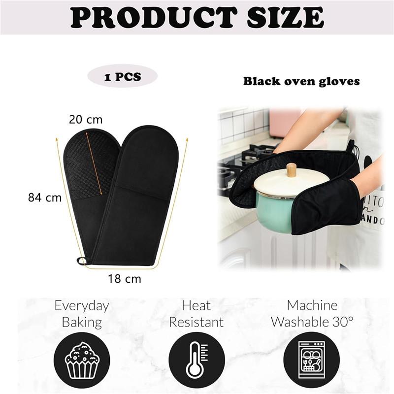 Guantes negros para horno, guantes dobles resistentes al calor, manoplas para horno, accesorios de cocina, soporte para olla caliente lavable