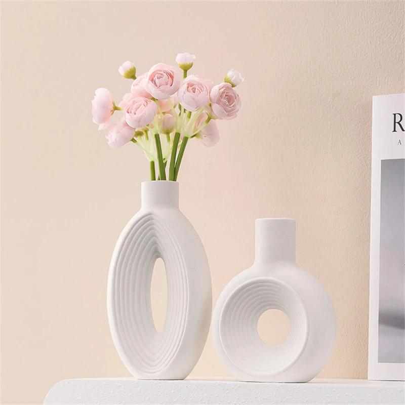 A Top Quality Hollow Out Round Oval Vase Epoxy Resin Mold DIY Handmade Flowerpot Gypsum Plaster Cement Concrete Mould Decoration