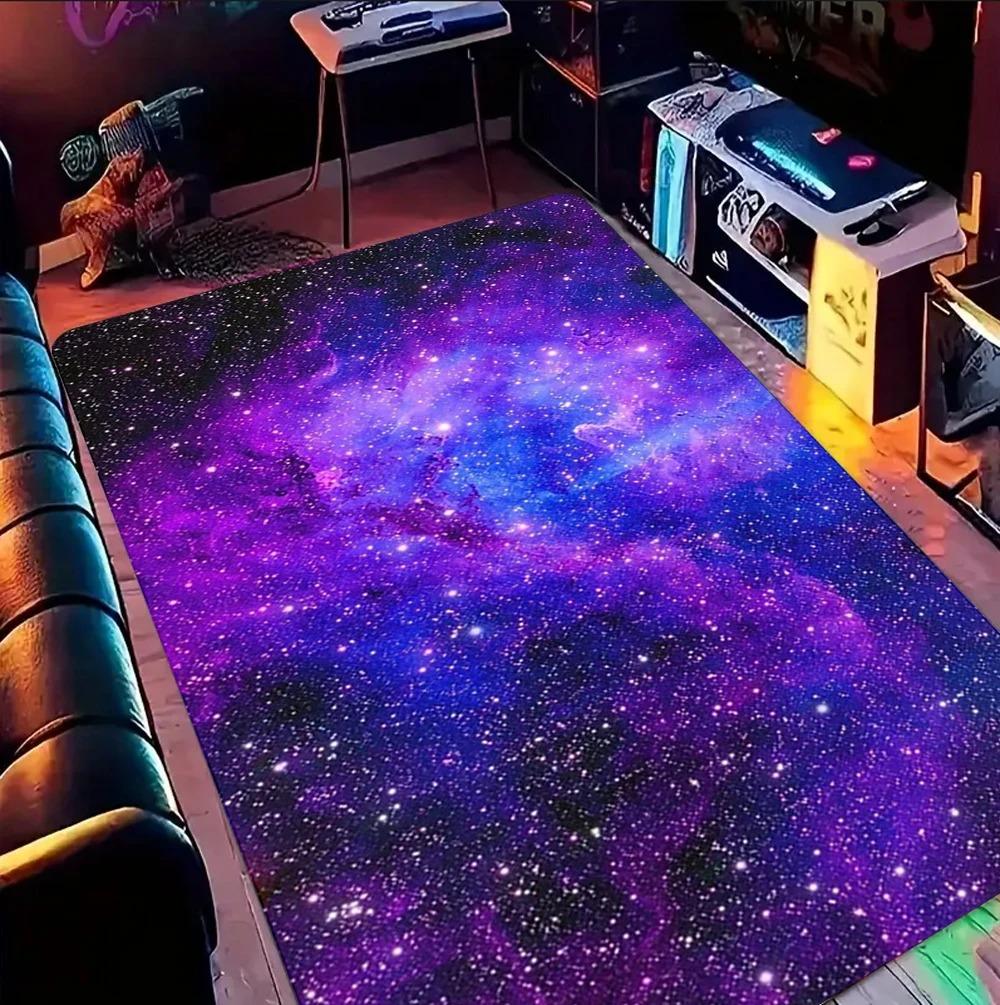 Fantasy Starry Galaxy Rug Vibrant Purple‑Blue Nebula Cosmic Print Non‑Slip Soft Floor Mat for Bedroom Game Room Aesthetic Decor