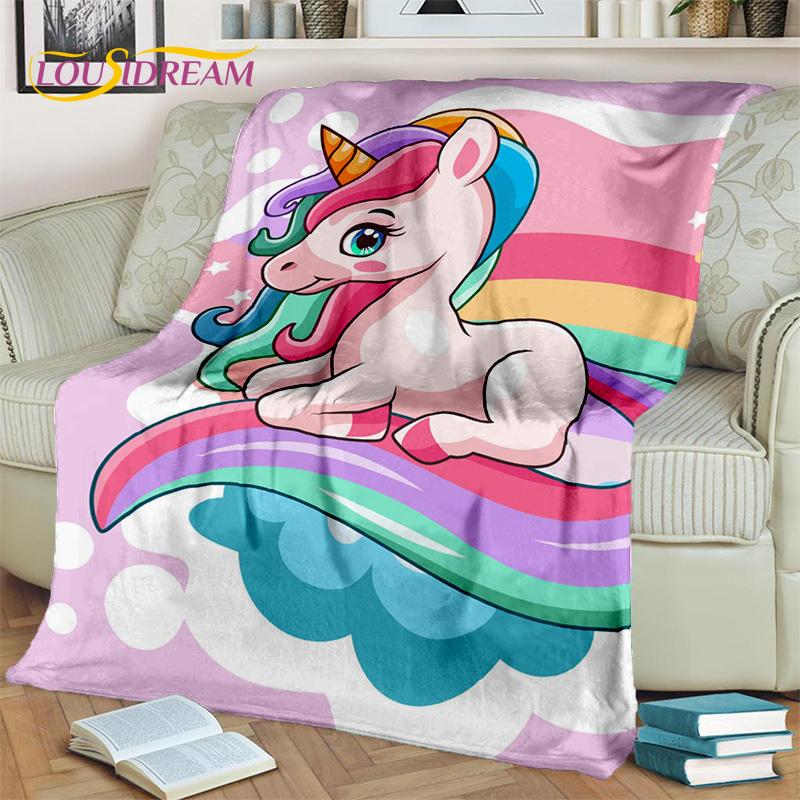Cobertor de presente de aniversário de menina unicórnio fofo de desenho animado 3D, cobertor macio para casa, quarto, cama, sofá, piquenique, capa de viagem, cobertor para crianças