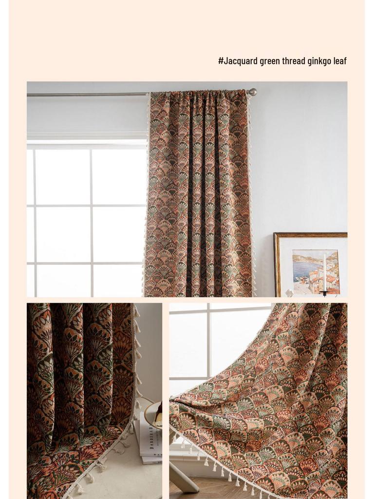 Imanqi Yun Arched Color Block Semi-Blackout Jacquard Curtains