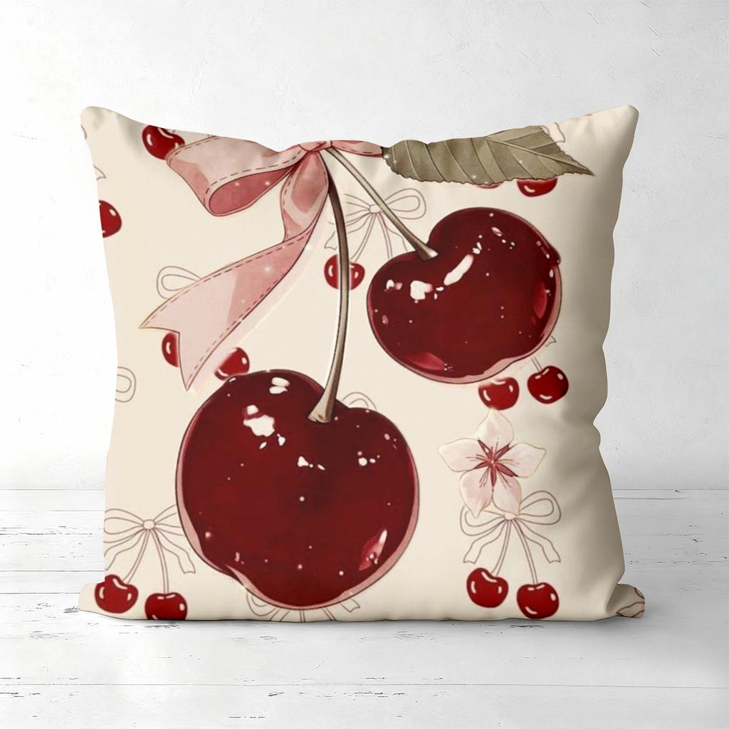 Cherry Patterned Cushions Pink Bow Decor Home Accent Polyester pillowcase, sofa decorative cushion cov Headboard Pillow