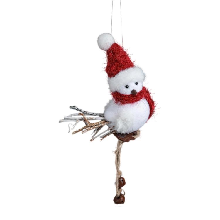 

Realistic Christmas Bird Ornaments Soft Plush Red Scarf Hat Hanging Indoor Pendant Figurine Decoration