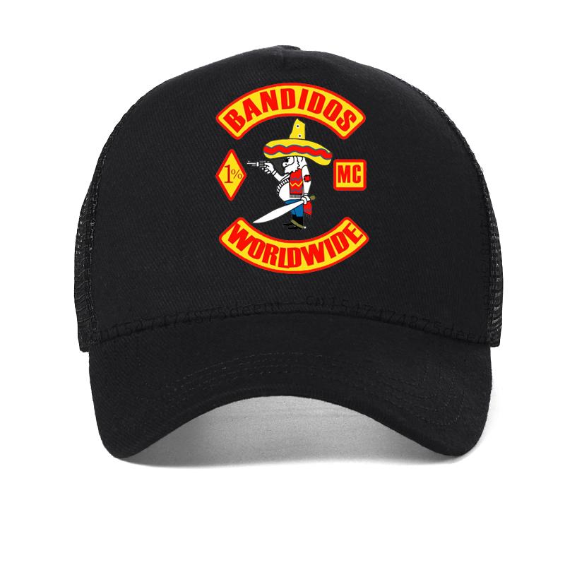 Club di motociclisti Bandidos Cappellino da baseball da uomo Moda estiva Cappellino da camionista in rete Regolabile Traspirante Cappellini Snapback
