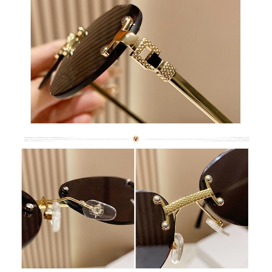 Rimless Punk Vintage Oval Sunglasses Women For Men Luxury Brand Designer Sun Glasses Popular Metal Rivet Hip Hop Shades Uv400