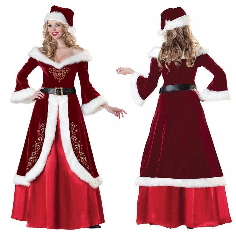 European and American Style Vintage Christmas Dress, Court-Style Long Dress, Couple s Santa Claus Velvet Christmas Outfit Women s XXL
