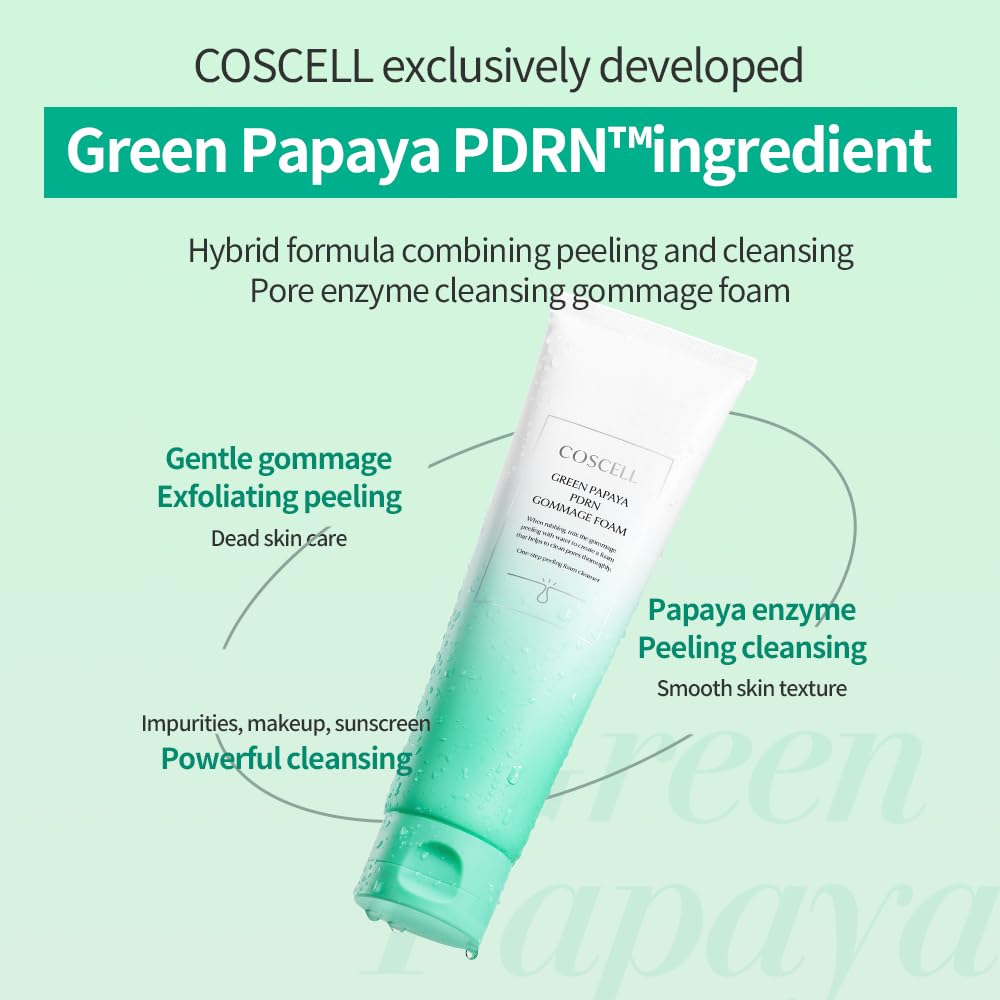 COSCELL Green Papaya PDRN Foam Pore Botanical Korean Cosmetics 120g, Exfoliating, Care, Cleansing, Cleanser, Gommage, Skincare,