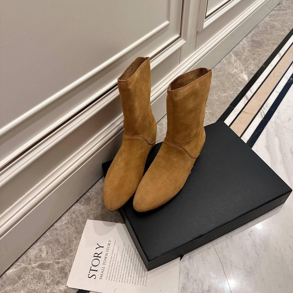 

Короткие сапоги на плоской подошве в нишевом дизайне, новые матовые ковбойские сапоги в стиле вестерн, средние сапоги, ботинки Martin, одинарные сапоги. 35 хаки