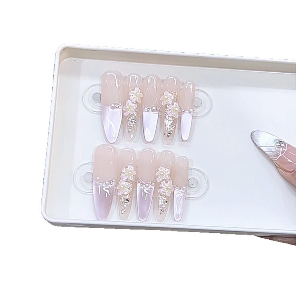 Hand-woven Armored Flowers Falling Dream Long Slim Dog Pure Desire High-end French Cat Eye Hand-painted Small Flower Manicure Sticker