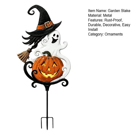 Metal Witch Yard Decor Halloween Garden Stake, Pumpkin Rust-Proof Outdoor Silhouette Decoration for Lawn Patio Porch Pathway, Gift Gardener Retro Sign