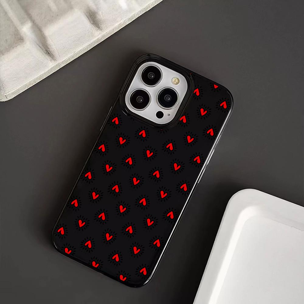 Black Red Heart Pattern Phone Case For iPhone 17 16 15 14 Plus 13 12 11 Pro MAX 17 Air Cute Love Art Protective Shell Cover