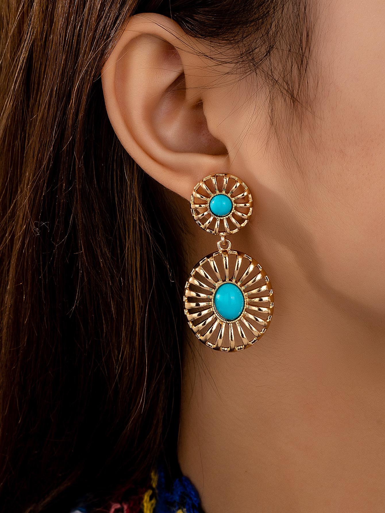 Retro Vintage Geometric Hollow Round Drop Earrings - Light Luxury Niche Accessories золотой