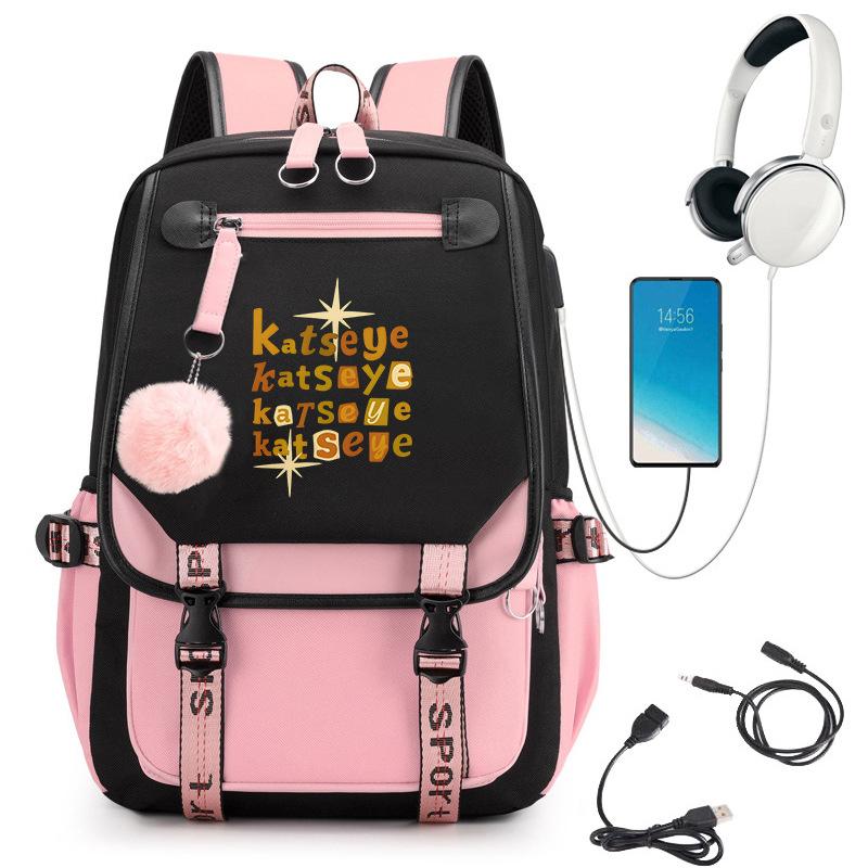 KATSEYE Girlgroup Cartoon Rucksack USB-Ladeanschluss Schultasche 60123-1 Leicht Freizeit