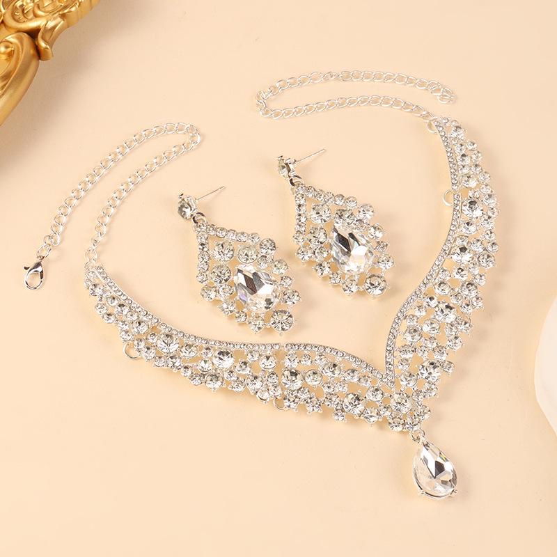 Elegant Rhinestone Teardrop Necklace & Earring Set - Luxury Bridal Jewelry