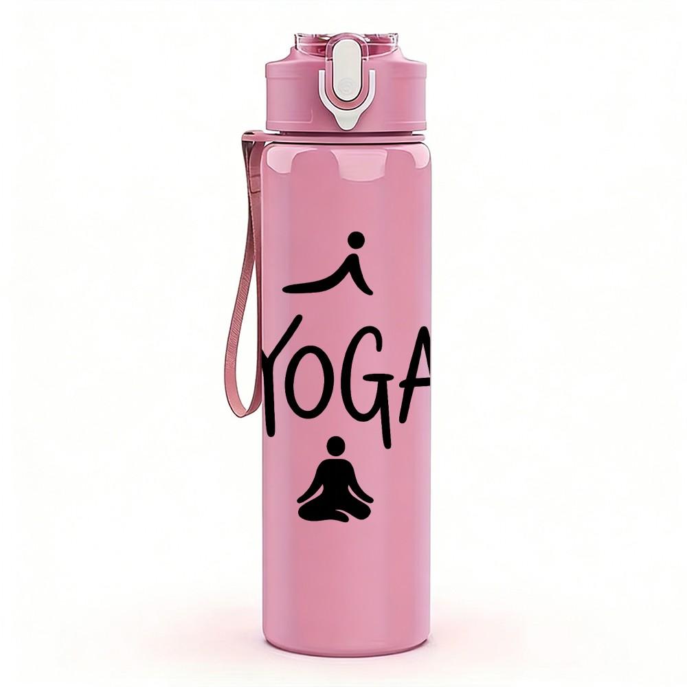 1PC Yoga Figure Silhouette Set 750ml Color Plastic Sports Water Bottle Leakproof Flip Straw Lid Suitable for Sports Office Home Use