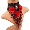Gargantilla de Encaje Negra de Moda Euroamericana con Colgante de Lágrima de Flor de Rosa