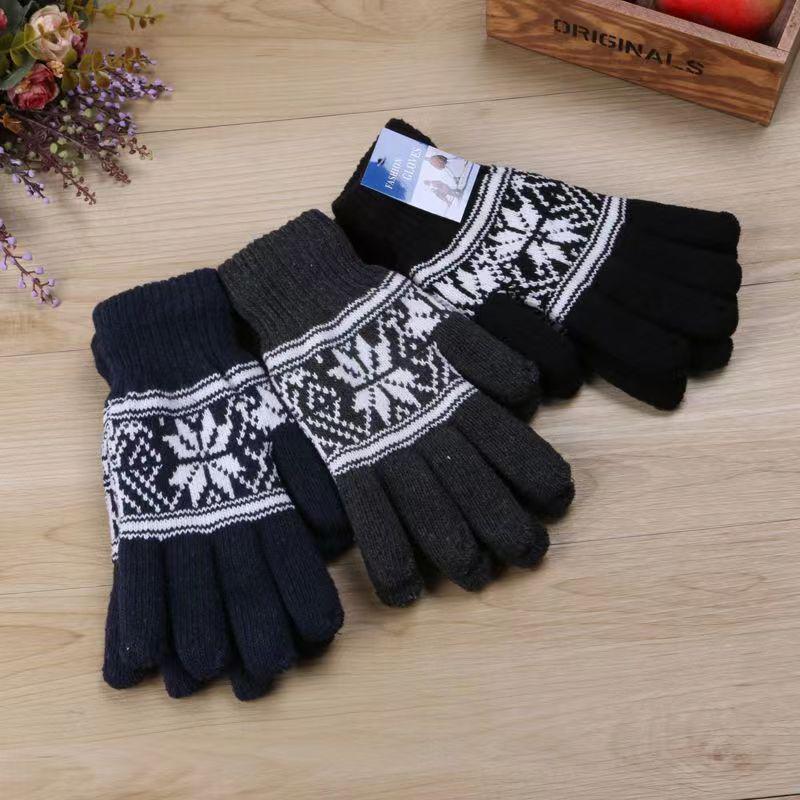 

Жаккардовые вязаные ветрозащитные велосипедные перчатки - Теплые, утолщенные, хлопковые перчатки с полными пальцами для осени и зимы One Size