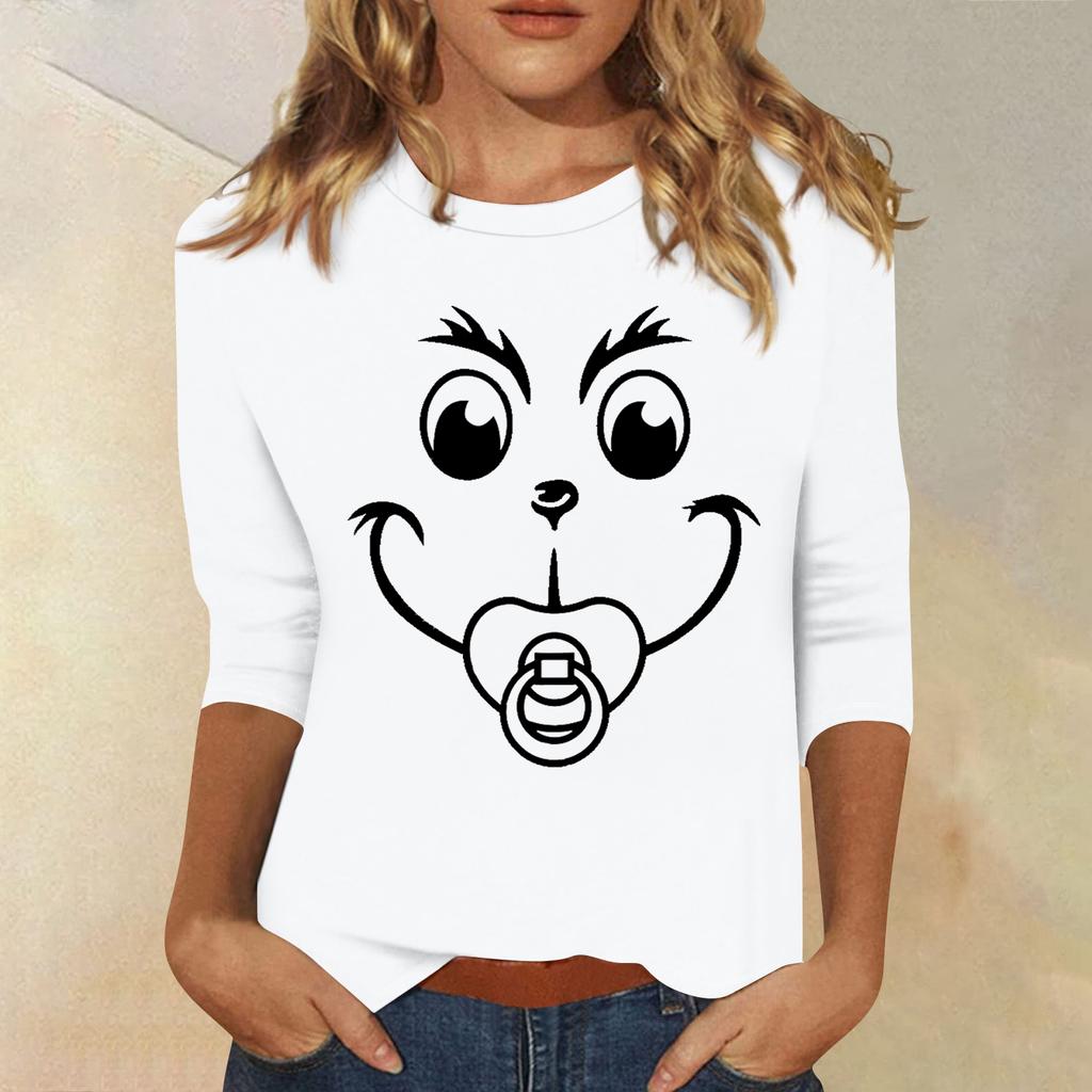 3/4 Sleeve Tops For Women T-Shirt Casual Christmas Print Tops T Shirt Round Neck Pullover Blouse