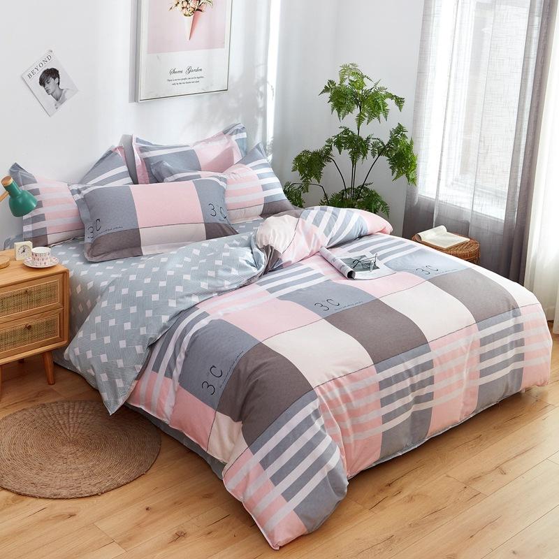 Vierteiliges Set aus Bettwäsche aus reiner Baumwolle, Bettbezug, Bettwäsche, dreiteiliges Bettlaken-Set für den Schlafsaal