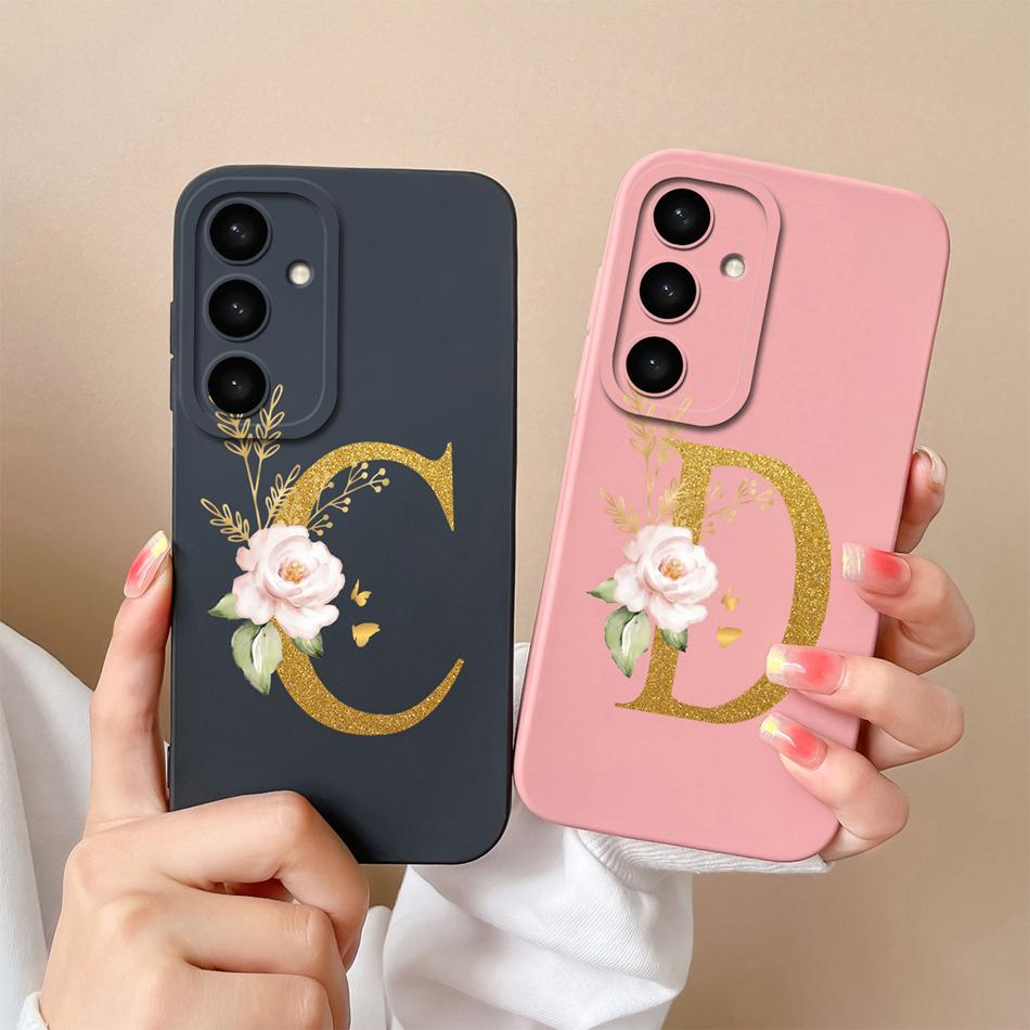 For Samsung Galaxy S25 Plus FE Case For Samsung S25 Ultra Rose Letter Back Cover Soft Liquid Silicone Anti Drop Phone Protectors