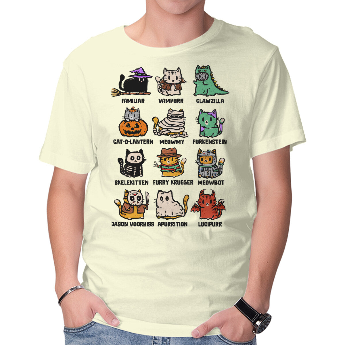 Unisex Crew Neck T-Shirt Trick Or Kitten Graphic Short Sleeve Casual Tee XS