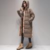 Damen Winter Kapuzen Knielang Daunen Baumwolljacke Karomuster Temperament Lockerer Mantel