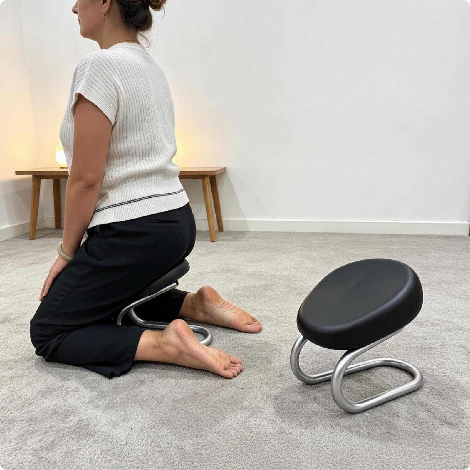 Ceļgala krēsliņš ar polsterētu sēdekli, ergonomisks