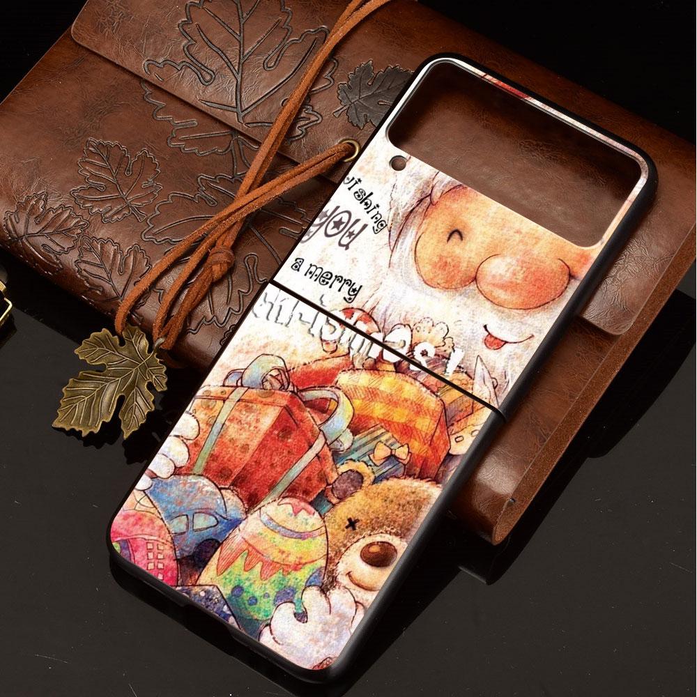 Luxury Case For Samsung Galaxy Z Flip 4 3 5G Black PC Hard Phone Cases Fashion Back Cover ZFlip Funda Merry Christmas Shell Capa
