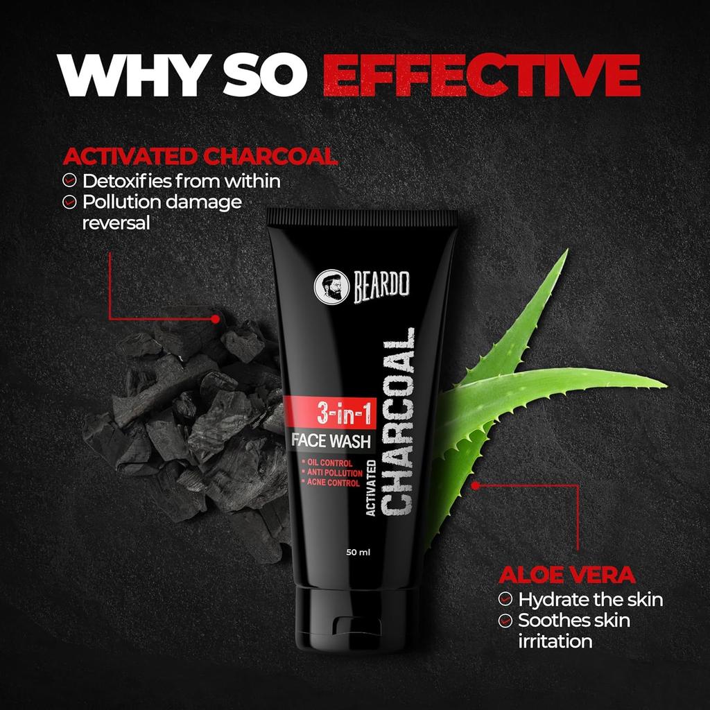 Beardo Charcoal 4 In 1 Men Grooming Kit Face Wash Scrub Peel Off Mask Soap Deep Clean Skin Care Gift Set Pack