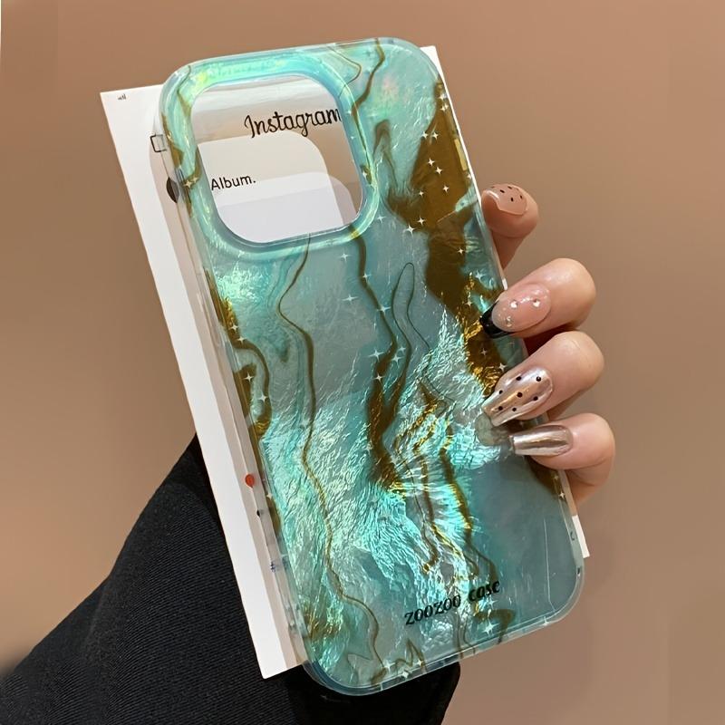 

Teal Gold Marble Feather Texture Glitter Phone Case for iPhone 17 16 15 14 13 12 11 16E Series Pro Max Plus iphone 15 ProMax