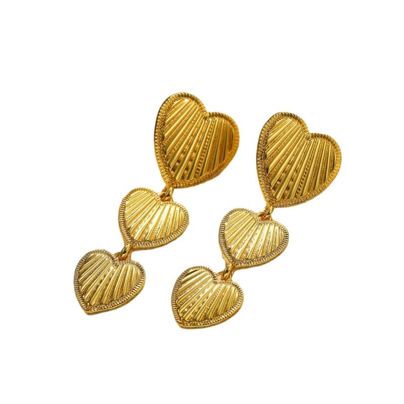 Сердечки Большие Серьги-Гвоздики Удобные Гипоаллергенные Позолоченные Аксессуары из Цинкового Сплава