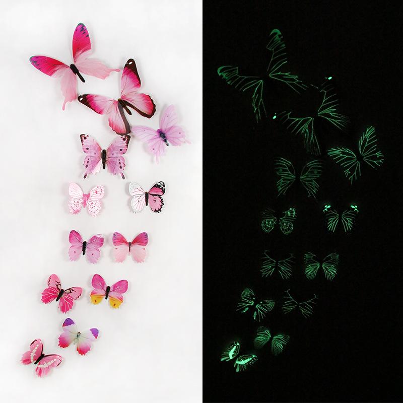 12 X 3D Luminous Butterfly Wall Stickers Home Decor Sticker Kids Bedroom
