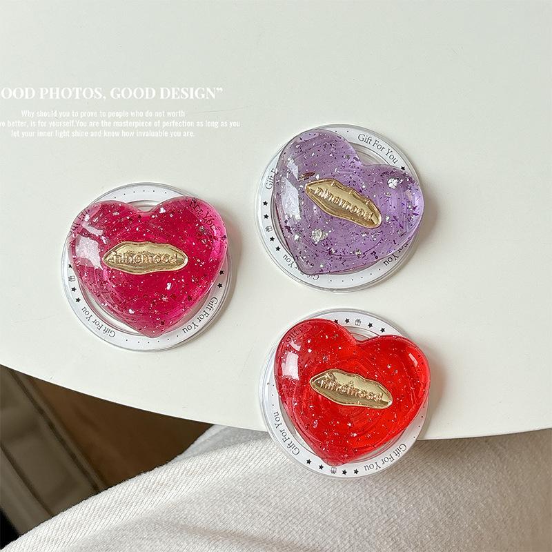 Transparent Solid Silver Foil Sequined Love Mobile Phone Airbag Bracket Telescopic Magnetic Magsafe Ring Grip Bracket