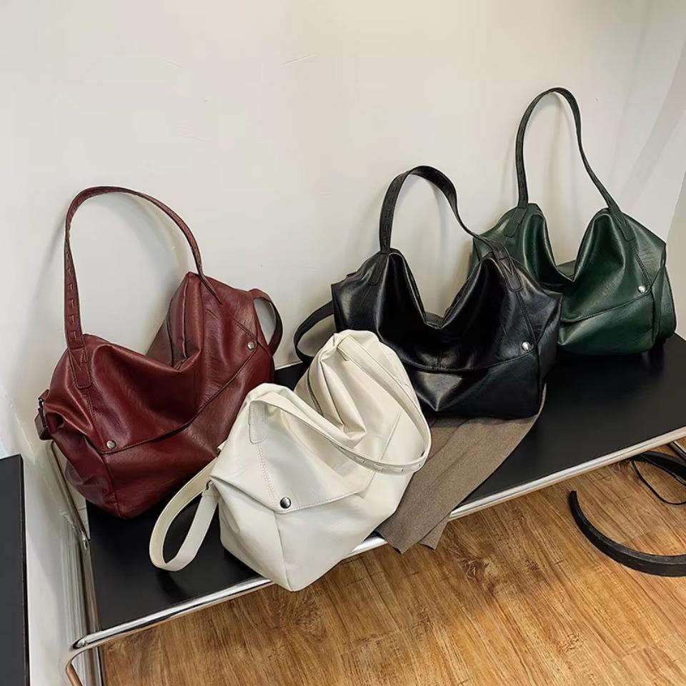 High-capacity Crossbody Shoulder Bag for Women Soft Leather Designer Solid Color Casual Tote Ladies Handbags